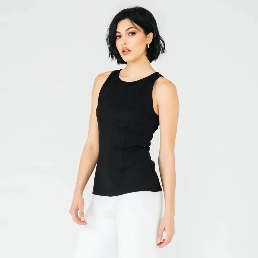 CHLOE KRISTYN Jenni Tank XS Black Ponte Knit Sleeveless Zipper Detail EUC